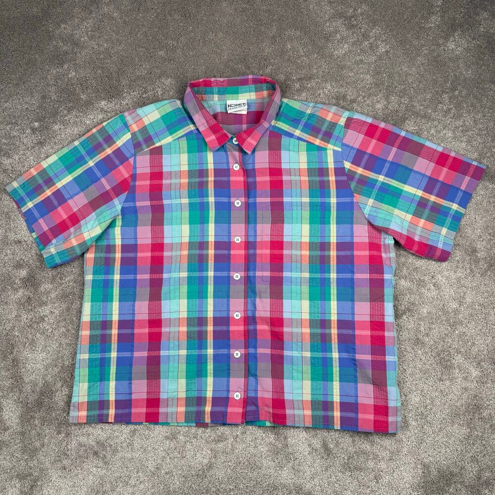 Koret Francisca Plaid Button Up Shirt Size 18 Madras Multicolor Grandma Western
